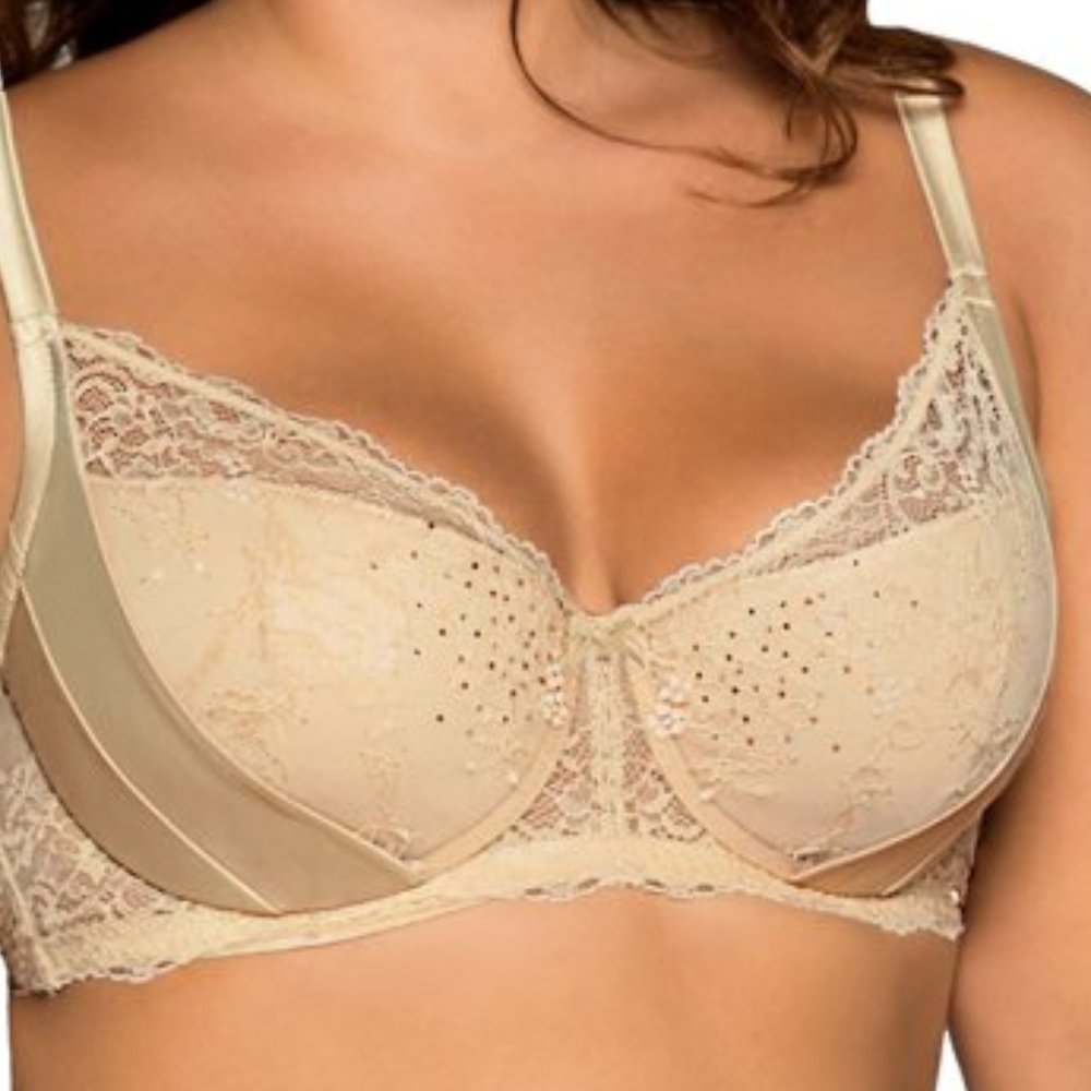 Dorina padded underwire bra, gold lace, NWT, 32G